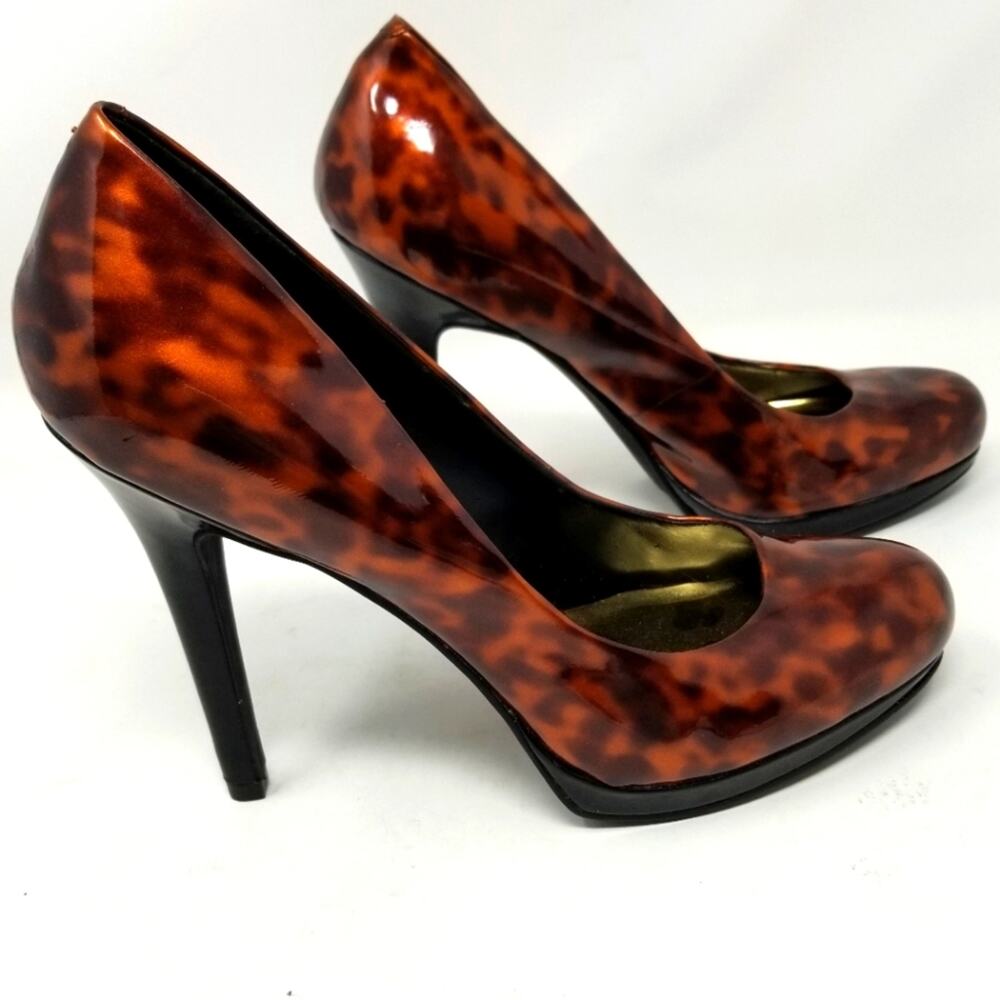 INC. NEW Bronze Black Animal Print Heels 4.5 inch Comfortable Women's Size 7.5‎